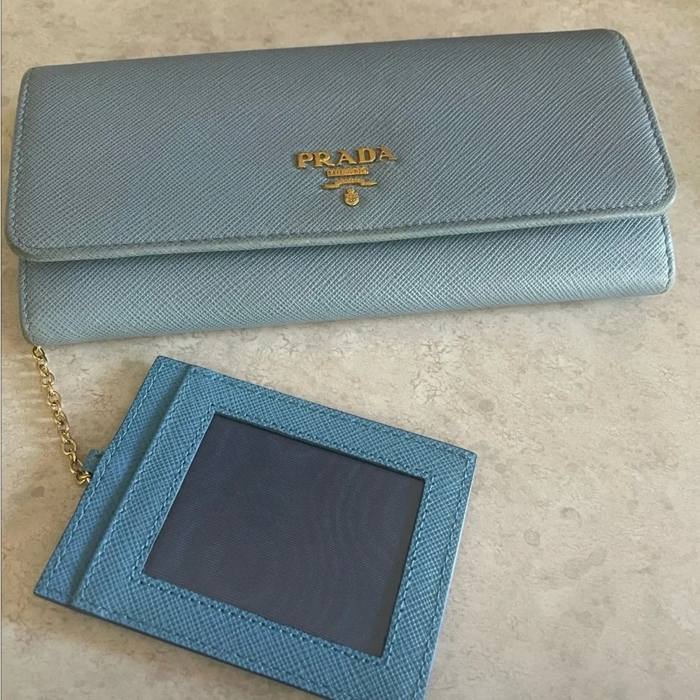 Prada Blue Long Wallet w/ Matching Cardholder - Picture 2 of 8